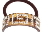 This ponytail holder is made with SWAROVSKI CRYSTAL and about 2.25 inches by 0.75 inches. T9