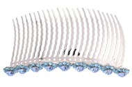 This gorgeous hair comb decorated with tons of SWAROVSKI CRYSTAL measures about 4.4 inches wide 3 inches high. The top is about 4.4 inches by 0.5 inches. Y2