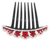 This gorgeous hair comb decorated with tons of SWAROVSKI CRYSTAL measures about 4.25 inches wide 3.5 inches high. The top is about 4.25 inches by 1 inches. Y1