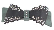 This gorgeous plastic barrette is decorated with SWAROVSKI crystal and about 3.5 inches wide by 1.5 inches high. The clasp on the back is about 2.25 inches long. P20