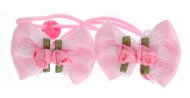 This set of flower ponytail holders are perfect for girls. The bow is about 2 inches by 1.5 inches.