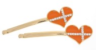 This set of SWAROVSKI crystal pins in heart shape with cross on measure approximately 2.5 inches long. O7