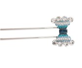 Metal hair stick decorated with a SWAROVSKI CRYSTAL on the of top is about 4.75 inches long totally. The ornamentation on the top is 0.75 inch by 1.0 inch. B1