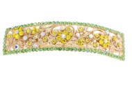 This barrette with SWAROVSKI crystal measures 4 inches by 1 inches. The clasp on the back is about 2.5 inches long. P13