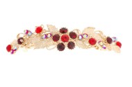 This medium size barrette is about 4.0 inches wide by 1.0 inches high. The clasp on the back is about 2.5 inches long. P8