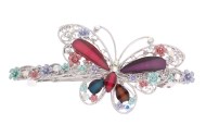 This barrette with SWAROVSKI crystal measures 4.0 inches by 1.5 inches. The clasp on the back is about 2.75 inches long. P11