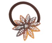 This ponytail holder is made with SWAROVSKI CRYSTAL and about 2.0 inches by 2.0 inches.  T9
