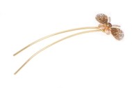 This decorative hair fork with SWAROVSKI crystal measures approximately 4.25 inches long. The butterfly on the top is about 1.25 inches by 0.75 inches. B2