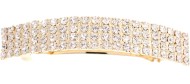 This barrette with SWAROVSKI crystal measures 3.75 inches by 0.75 inches.  The clasp on the back is about 2.5 inches long. P2