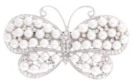This butterfly barrette with pearl beads measures about 3.25 inches wide 1.75 inch high. The clasp on the back is about 2.0 inches long. P2