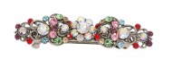 This medium size barrette decroated with SWAROVSKI CRYSTAL measures about 2.75 inches wide and 0.75 inch high. The clasp on the back is about 1.75 inches long. P11