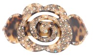 This plastic barrette with SWAROVSKI crystal is 3.75 inches wide and 2.0 inches high. The clasp on the back is about 2.25 inches long. P17