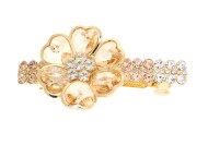 This  small sized barrette with SWAROVSKI  crystals measures about 2.3 inches wide and 1.25 inches high. The clasp on the back is about 1.5 inches long. P16