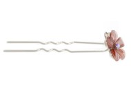 This metal hair stick decorated with Swarovski crystals measures approximately 3.25 inches long. B8