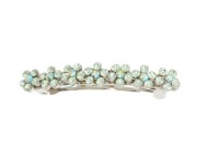 This small size barrette decorated with SWAROVSKI crystals measures about 2.25 inches wide and 0.4 inch high. The clasp on the back is about 1.75 inches long. P7