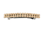 This small size barrette decorated with SWAROVSKI crystals measures about 2.5 inches wide and 0.25 inch high. The clasp on the back is about 1.75 inches long. P2