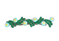 This small size barrette decorated with SWAROVSKI crystals measures about 2.5 inches wide and 0.75 inch high. The clasp on the back is about 1.75 inches long. P5 