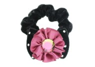 This elastic ponytail holder with a bow is about 2.25 inches by 1.75 inches. T20