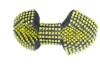 This medium size barrette is about 4.0 inches wide by 1.75 inches high. The clasp on the back is about 2.5 inches long. P9