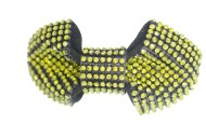 This medium size barrette is about 4.0 inches wide by 1.75 inches high. The clasp on the back is about 2.5 inches long. P9