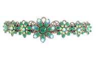 This barrette with crystal measures 3.5 inches by 1.0 inches. The clasp on the back is about 2.25 inches long. P11