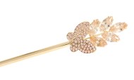 Metal hair stick decorated with a SWAROVSKI CRYSTAL on the of top is about 6.0 inches long totally. The ornamentation on the top is 1.25 inch by 0.65  inch. B2