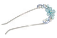 This hair stick decorated with crystal measures approximately 4.01 inches long. The top is about 2.25 inches by 1.5 inches. B5 
